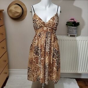 Majora Leopard Print Pleated Tie Waist Dress